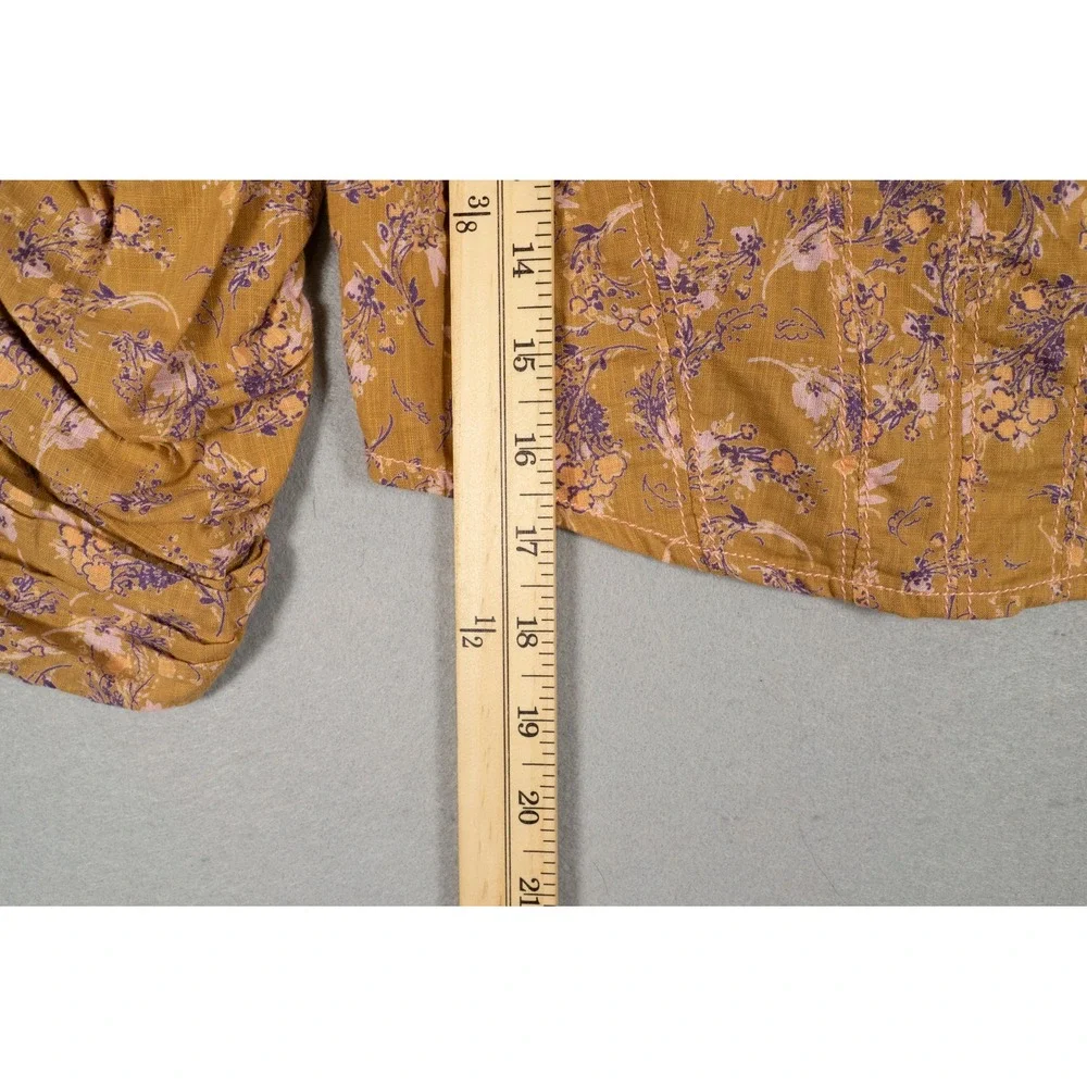Free People Floral Puff Sleeve Corset Style Crop Top Yellow Purple Size S